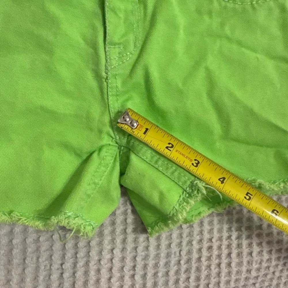 Justice Neon Lime Green Raw Hem Denim Shorts Girls 12R Low Rise